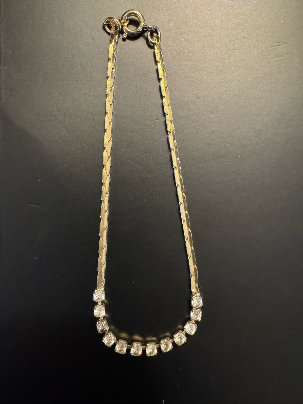 Vintage Gold CZ Crystal Link Bracelet 7.5”